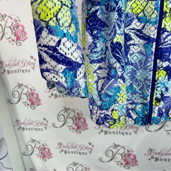 Zip up jacket mesh style lightweight Vibrant Blue and Green Patterned Jacket - Picture 6 of 9